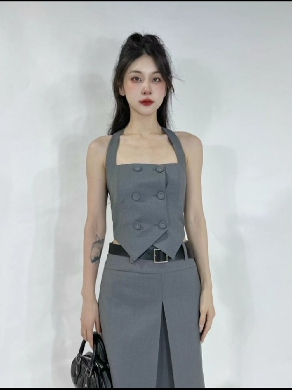 Être Au Sommet Grey Tailored Double-Breasted Vest